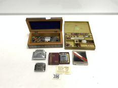 A MOSDA STREAMLINE TABLE LIGHTER, RONSON LIGHTER AND OTHERS, DECO CIGARETTE CASE AND A WAX SEAL