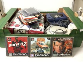 SEGA CONSOLES, PLAYSTATION ONE WITH THREE GAMES AND MORE