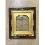 ORNATE GILT PICTURE FRAME, IN A GLAZED MAHOGANY FRAME; 37X43 CMS.