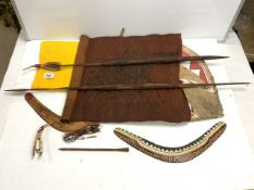 MIXED ITEMS BOOMERANGS, SPEARS AND ZULU SHIELD AND MORE