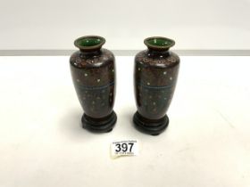 PAIR OF CLOISONNE VASES ON STANDS;13CM