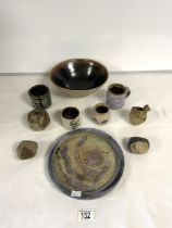 STUDIO POTTERY BOWL AND OTHER STUDIO POTTERY PIECES.