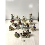 A SMALL CONTINENTAL PORCELAIN GROUP PLAYING CHESS, PAIR PORCELAIN FIGURES OF BOY AND GIRL; 15 CMS