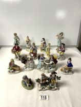 A SMALL CONTINENTAL PORCELAIN GROUP PLAYING CHESS, PAIR PORCELAIN FIGURES OF BOY AND GIRL; 15 CMS
