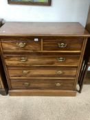 VICTORIAN WALNUT THREE OVER TWO CHEST OF DRAWERS; 106 X 103 X 52 CM