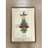 WATERCOLOUR DRAWING - ORIENTAL FASHION FIGURE SIGNED S KOSINCK; 35X56 CMS.