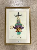 WATERCOLOUR DRAWING - ORIENTAL FASHION FIGURE SIGNED S KOSINCK; 35X56 CMS.