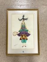 WATERCOLOUR DRAWING - ORIENTAL FASHION FIGURE SIGNED S KOSINCK; 35X56 CMS.