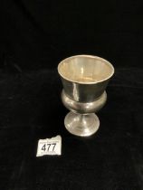 A HALLMARKED HAMMERED SILVER WINE GOBLET; BIRMINGHAM 1950; HASELER & RESTALL; 207 GMS