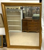 LARGE MODERN SQUARE GILT FRAMED BEVELLED WALL MIRROR; 108X140 CMS.