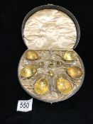 SET OF SIX CONTINENTAL 800 SILVER SHELL SHAPED SALTS WITH GILT INTERIORS WITH FOUR MATCHING
