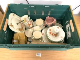 ART DECO PHOENIX WARE PORCELAIN PART TEA SET, BURLIEGH PORCELAIN TOAST RACK, CHEESE DISH AND ROLLING