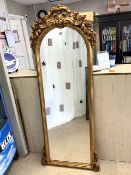 GILT PAINTED ORNATE DOME TOP MIRROR; 60X180 CMS.