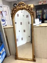 GILT PAINTED ORNATE DOME TOP MIRROR; 60X180 CMS.