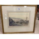 CLAUDE MUNCASTER (1903-1974) ENGLAND SIGNED PENCIL WATERCOLOUR DATED 1930 QUAYSIDE BILBAO FRAMED AND