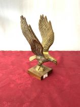 VINTAGE BRASS EAGLE ON WOODEN STAND; 24CM