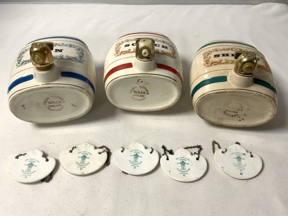 THREE WADE PORCELAIN SHERRY BARRELS AND FIVE CROWN STAFFORDSHIRE PORCELAIN DECANTER LABELS. - Image 4 of 4