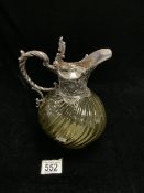 SILVER-PLATED EWER WITH AMBER GLASS; 25 GRAMS