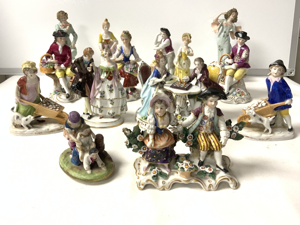 A SMALL CONTINENTAL PORCELAIN GROUP PLAYING CHESS, PAIR PORCELAIN FIGURES OF BOY AND GIRL; 15 CMS - Image 2 of 7