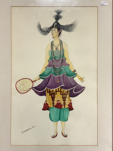 WATERCOLOUR DRAWING - ORIENTAL FASHION FIGURE SIGNED S KOSINCK; 35X56 CMS. - Image 2 of 4