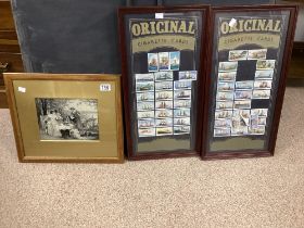 TWO FRAMED SETS OF CIGARETTE CARDS WITH A PICTURE