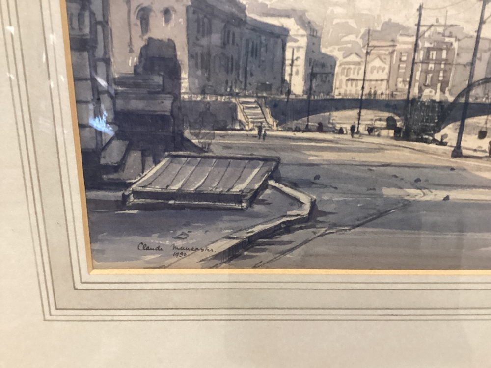 CLAUDE MUNCASTER (1903-1974) ENGLAND SIGNED PENCIL WATERCOLOUR DATED 1930 QUAYSIDE BILBAO FRAMED AND - Image 3 of 5