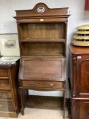 ARTS AND CRAFTS BUREAU BOOKCASE IN OAK WITH COPPER HANDLES; 193 X 77CM