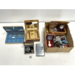 A QUANTITY OF COSTUME JEWELLERY, RONSON RED GLASS TABLE LIGHTER AND OTHER LIGHTERS, MUSICAL