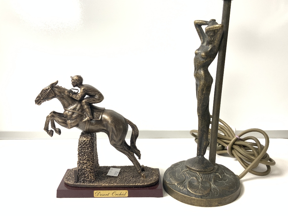 ART NOUVEAU STYLE BRASS LADY TABLE LAMP; 32 CM, A RESIN MODEL OF DESERT ORCHID AND TWO PLASTER - Image 3 of 4