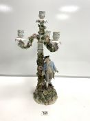 PORCELAIN SITZENDORF STYLE FIGURE CANDLESTICK; FAULTS; 53 CMS.