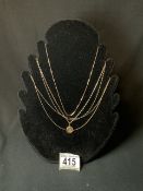 375 YELLOW GOLD CHAIN AND PENDANT WITH FOUR 9 CARAT YELLOW GOLD CHAINS; TOTAL WEIGHT 7 GMS