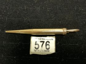 A 9 CT GOLD BAKERS POINTER PROPELLING PENCIL, [ MISSING TOP ].