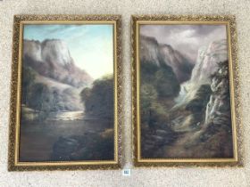 HENRY LARPENTS ROBERTS (19TH C BRITISH) PAIR OF OILS ON CANVAS - MOUNTAINOUS RIVER LANDSCAPES - DOVE