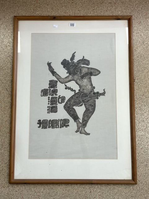 INDIAN PRINT ON SILK OF DANCING MAN, 53X77 CMS.