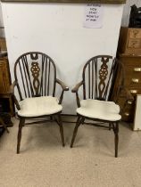 PAIR OF WHEEL BACK ARMCHAIRS