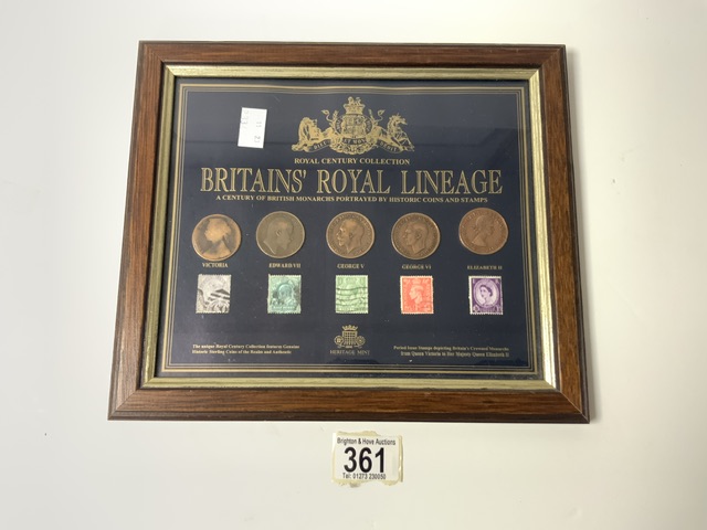 BRITAINS ROYAL LINEAGE - A CENTURY OF BRITISH MONARCHS PORTRAYED BY HISTORIC COINS AND STAMPS, IN