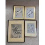 WAKYOSAI A PAIR OF JAPANESE SIGNED WOODBLOCK PICTURES OF PRANCING HORSES, SIGNED 25X35, ORIENTAL