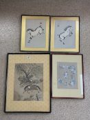 WAKYOSAI A PAIR OF JAPANESE SIGNED WOODBLOCK PICTURES OF PRANCING HORSES, SIGNED 25X35, ORIENTAL