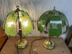 PAIR OF BRASS AND GLASS TABLE LAMPS 57CM