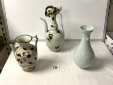 THREE CHINESE 19TH-CENTURY VASES INCLUDES CELADON, LARGEST 32CM