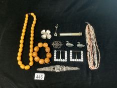 MIXED ITEMS, BUTTERSCOTCH, AMBER STYLE NECKLACE, 131 GRAMS WITH SILVER ITEMS AND MORE