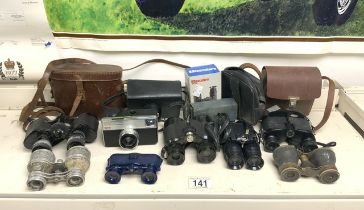 FOUR PAIRS OF OPERA GLASSES, THREE PAIRS OF BINOCULARS, AND A KODAK CAMERA.