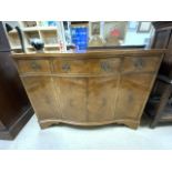 SMALL SERPENTINE FRONTED WALNUT VENEERED SIDEBOARD 125 X 39CM