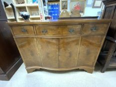 SMALL SERPENTINE FRONTED WALNUT VENEERED SIDEBOARD 125 X 39CM