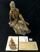 POLISHED COMPOSITE BRONZED FIGURE 'GIRL ON A ROCK' LIMITED EDITION 41/500 BRIAN ELTON WITH