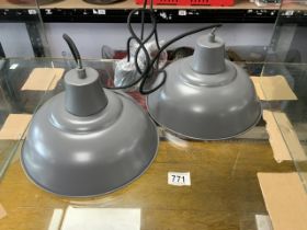 TWO NEW INDUSTRIAL-DESIGN METAL PENDANT LIGHTS.