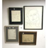 PICASSO AND MATISE PRINTS WITH A SIGNED PENCIL SKETCH ALL FOUR FRAMED AND GLAZED LARGEST 44 X 53CM