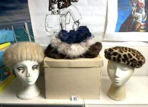 FOUR VINTAGE FUR HATS - PIQALLE, YATES AND TWO OTHERS