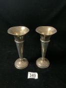 A PAIR OF HALLMARKED SILVER TRUMPET SHAPE VASES (WEIGHTED BASE) BIRMINGHAM 1968, JOSEPH GLOSTER.