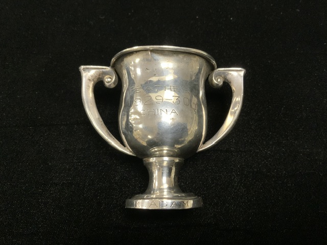 A SMALL TWO HANDLE TROPHY CUP MARKED STERLING; 54 GMS. - Image 2 of 5
